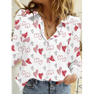 Women's Long Sleeve Shirt Spring/Fall Heart/Cordate Printing Shirt Collar Daily Going Out Casual Top