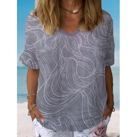 Women's Short Sleeve Blouse Summer Geometric Crew Neck Daily Going Out Casual Top