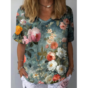 Women's Short Sleeve Blouse Summer Floral Printing Crew Neck Daily Going Out Casual Top