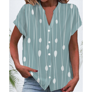 Women's Short Sleeve Shirt Summer Striped Printing V Neck Daily Going Out Casual Top