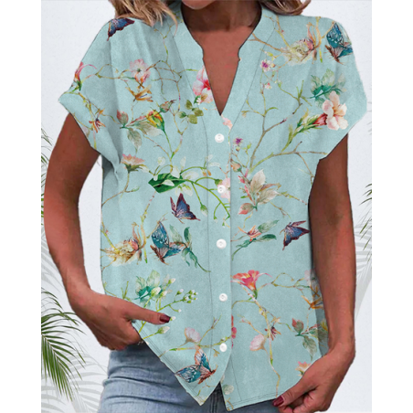 Women's Short Sleeve Shirt Summer Floral Printing V Neck Daily Going Out Casual Top