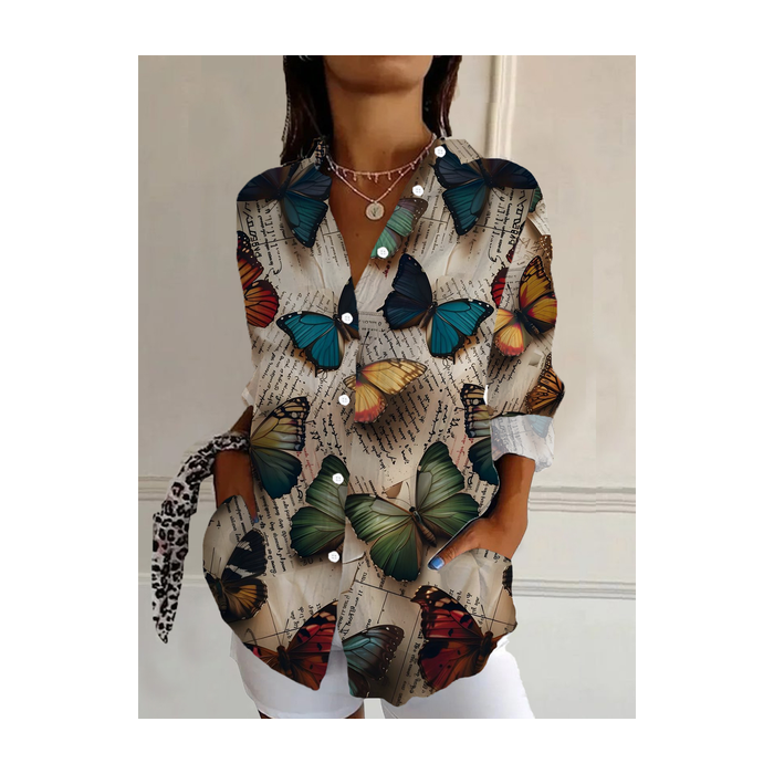 Women's Long Sleeve Shirt Spring/Fall Butterfly Buckle Shirt Collar Daily Going Out Casual Top