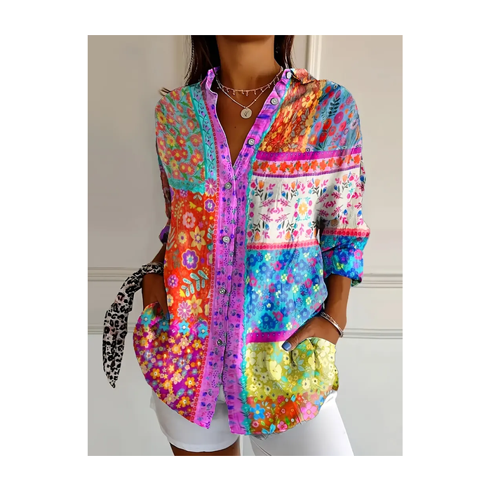 Women's Floral Long Sleeve Shirt Spring/Fall Buckle Shirt Collar Daily Casual Top
