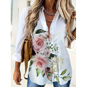 Women's Floral Long Sleeve Shirt Spring/Fall Printing Shirt Collar Daily Casual Top