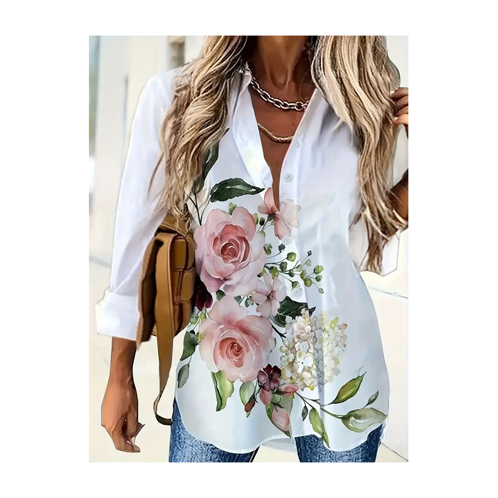 Women's Floral Long Sleeve Shirt Spring/Fall Printing Shirt Collar Daily Casual Top