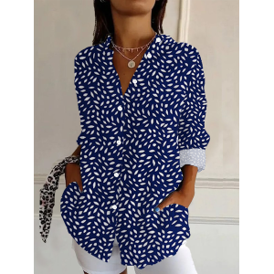 Women's Floral Long Sleeve Shirt Spring/Fall Buckle Shirt Collar Daily Casual Top