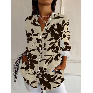Women's Floral Long Sleeve Shirt Spring/Fall Buckle Shirt Collar Daily Casual Top