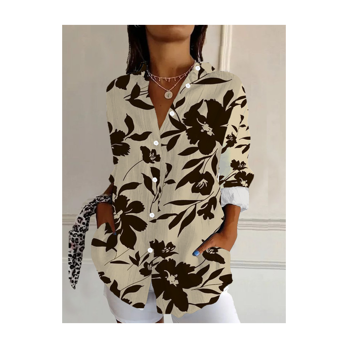 Women's Floral Long Sleeve Shirt Spring/Fall Buckle Shirt Collar Daily Casual Top