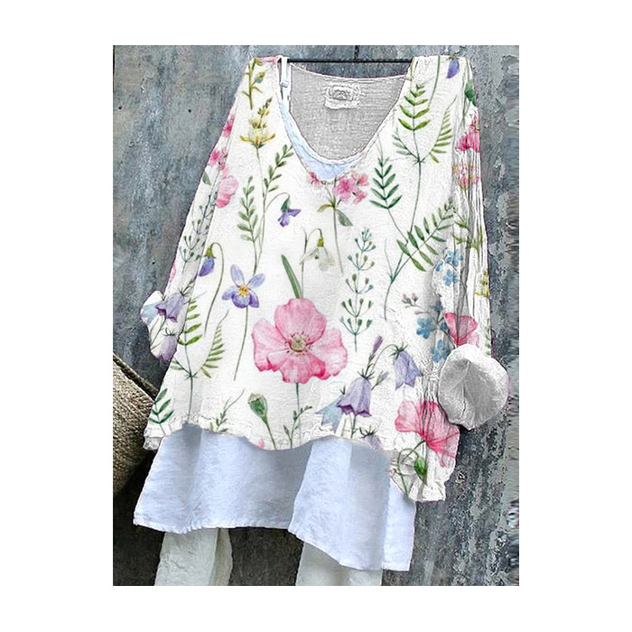 Women's Floral Long Sleeve Blouse_ Spring/Fall Printing V Neck Daily Casual Top