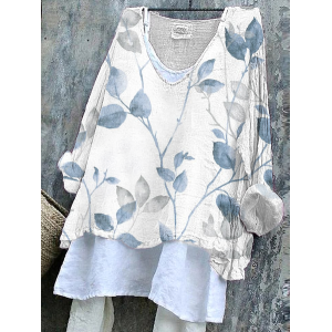 Women's Floral Long Sleeve Blouse_ Spring/Fall Printing V Neck Daily Casual Top