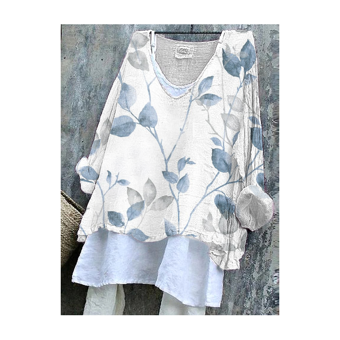 Women's Floral Long Sleeve Blouse_ Spring/Fall Printing V Neck Daily Casual Top