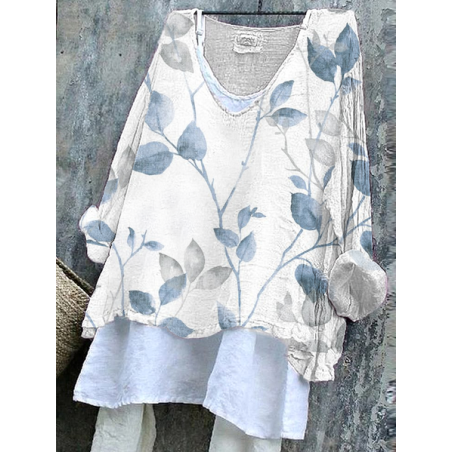 Women's Floral Long Sleeve Blouse_ Spring/Fall Printing V Neck Daily Casual Top