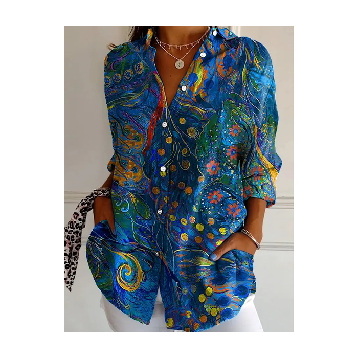 Women's Abstract Long Sleeve Shirt Spring/Fall Shirt Collar Daily Casual Top