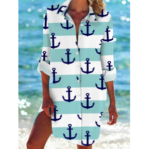 Women's Striped Long Sleeve Shirt Spring/Fall Printing Shirt Collar Daily Casual Top