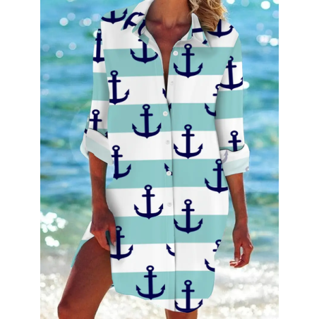 Women's Striped Long Sleeve Shirt Spring/Fall Printing Shirt Collar Daily Casual Top