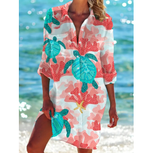 Women's Marine Life Long Sleeve Shirt Spring/Fall Printing Shirt Collar Daily Casual Top