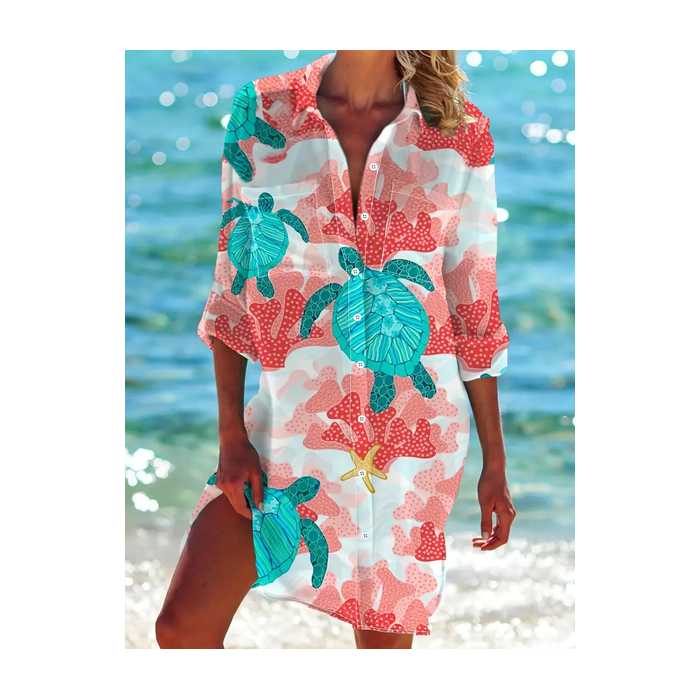 Women's Marine Life Long Sleeve Shirt Spring/Fall Printing Shirt Collar Daily Casual Top