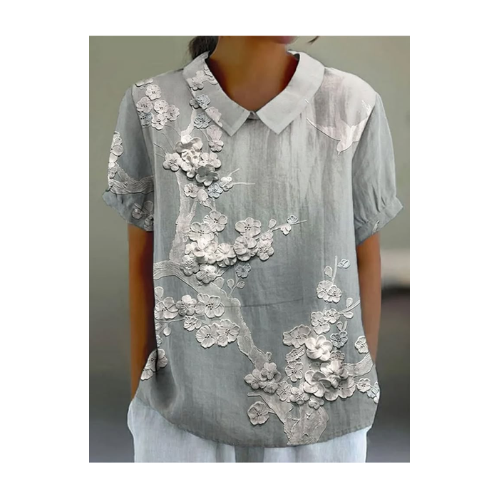 Women Floral Short Sleeve Shirt Summer Printing Shawl Collar Daily Casual Top