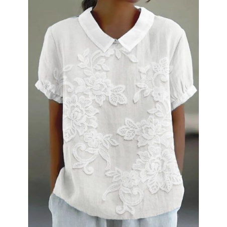 Women Floral Short Sleeve Shirt Summer Printing Shawl Collar Daily Casual Top