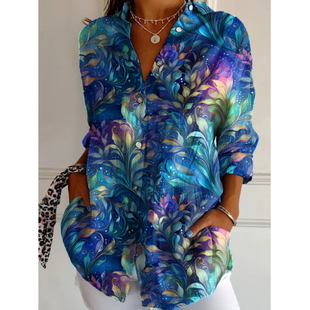 Women Floral Long Sleeve Shirt Spring/Fall Shirt Collar Daily Casual Top