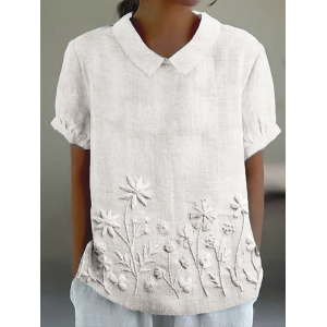 Women Floral Short Sleeve Shirt Summer Printing Shawl Collar Daily Casual Top