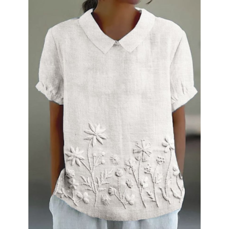 Women Floral Short Sleeve Shirt Summer Printing Shawl Collar Daily Casual Top