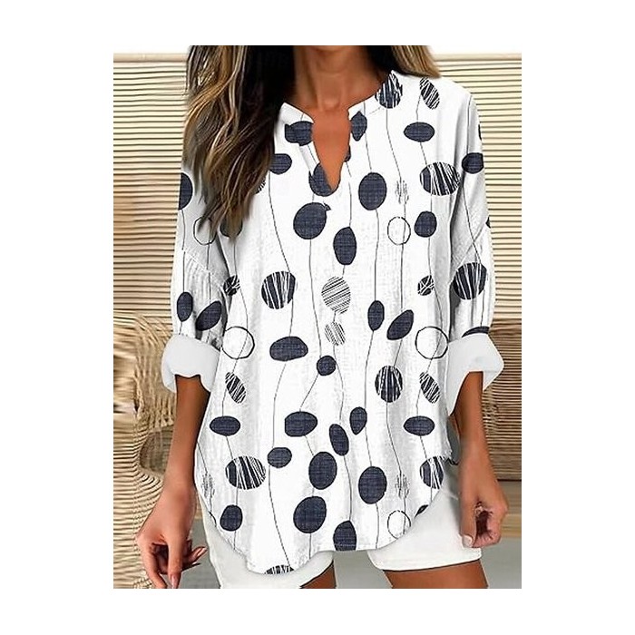 Women Abstract Polka Dots Long Sleeve Blouse Spring/Fall Printing V Neck Daily Casual Top