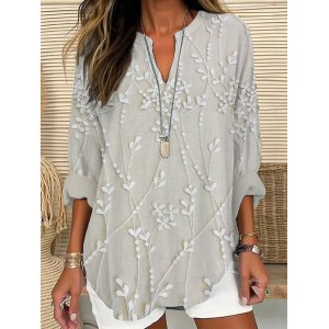 Women Floral Long Sleeve Blouse Spring/Fall Printing V Neck Daily Casual Top