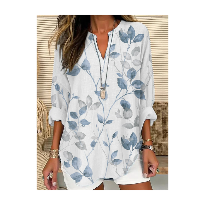 Women Floral Long Sleeve Blouse Spring/Fall Printing V Neck Daily Casual Top