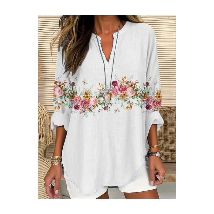 Women Floral Long Sleeve Blouse Spring/Fall Printing V Neck Daily Casual Top