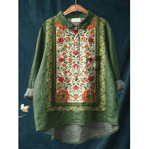 Women Floral Long Sleeve Shirt Spring/Fall Printing Shirt Collar Daily Casual Top