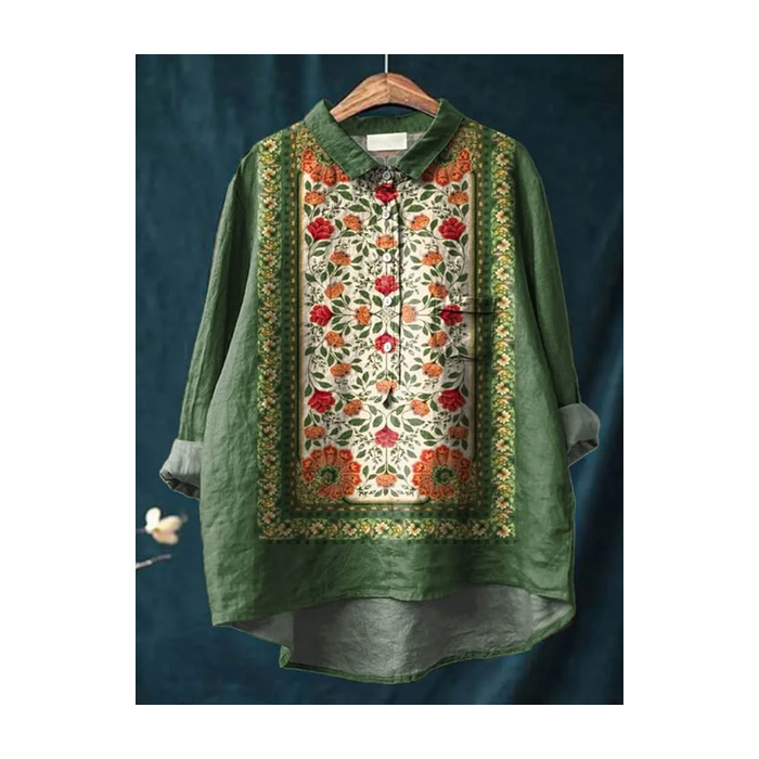 Women Floral Long Sleeve Shirt Spring/Fall Printing Shirt Collar Daily Casual Top