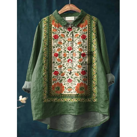 Women Floral Long Sleeve Shirt Spring/Fall Printing Shirt Collar Daily Casual Top