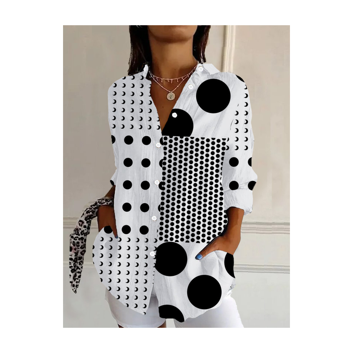 Women Polka Dots Long Sleeve Shirt Spring/Fall Buckle Shirt Collar Daily Casual Top