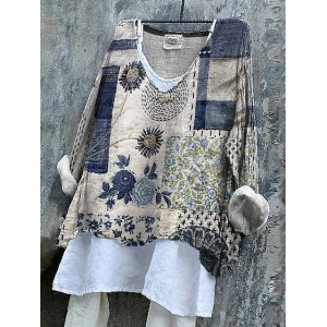 Women Floral Long Sleeve Blouse Spring/Fall Printing V Neck Daily Casual Top