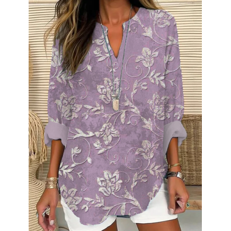 Women Floral Long Sleeve Blouse Spring/Fall Printing V Neck Daily Casual Top