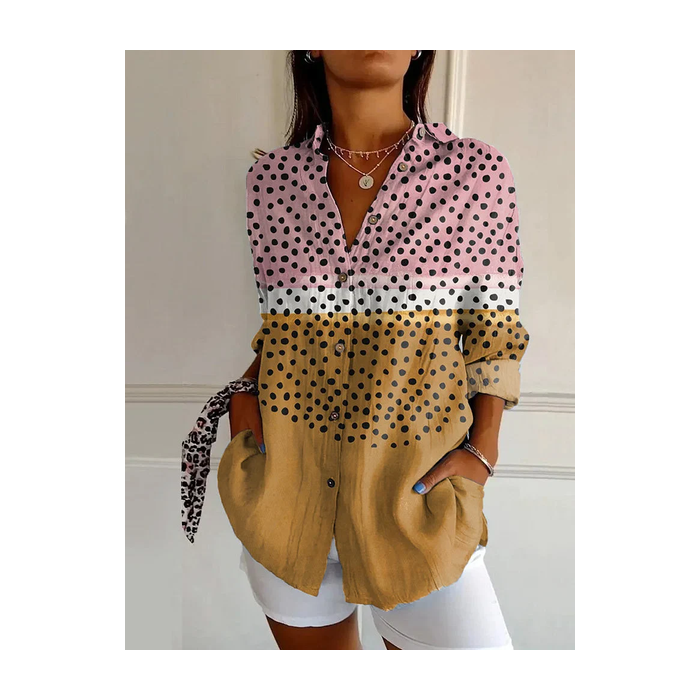 Women Polka Dots Long Sleeve Shirt Spring/Fall Buckle Shirt Collar Daily Casual Top