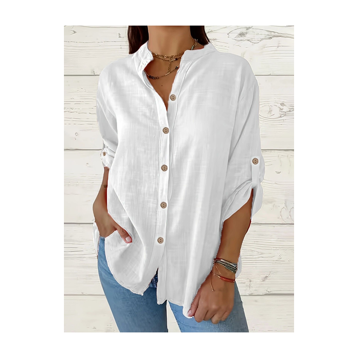 Women Plain Long Sleeve Shirt Spring/Fall Printing Stand Collar Daily Casual Top