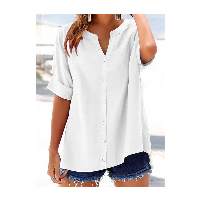 Women Plain Short Sleeve Shirt Summer Printing V Neck Daily Casual Top