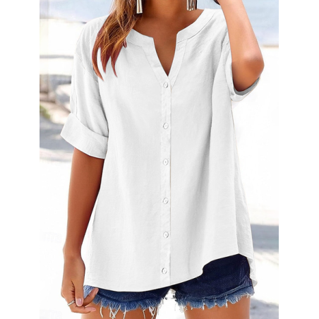 Women Plain Short Sleeve Shirt Summer Printing V Neck Daily Casual Top