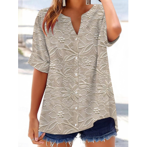 Women Floral Short Sleeve Shirt Summer Printing V Neck Daily Casual Top