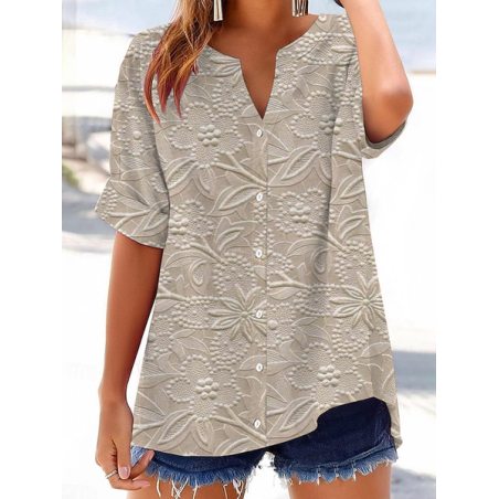 Women Floral Short Sleeve Shirt Summer Printing V Neck Daily Casual Top