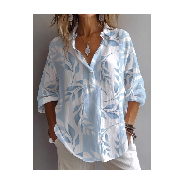 Women Floral Long Sleeve Shirt Spring/Fall Printing Shirt Collar Daily Casual Top