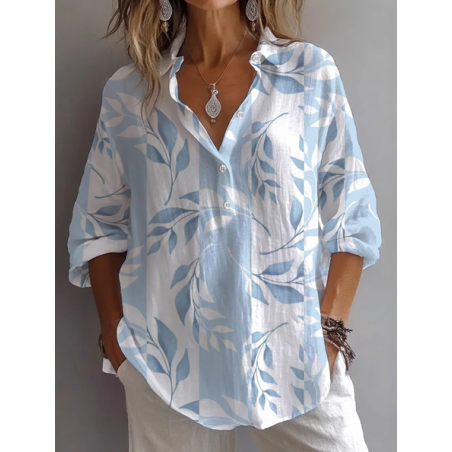 Women Floral Long Sleeve Shirt Spring/Fall Printing Shirt Collar Daily Casual Top