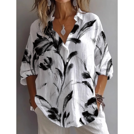 Women Floral Long Sleeve Shirt Spring/Fall Printing Shirt Collar Daily Casual Top