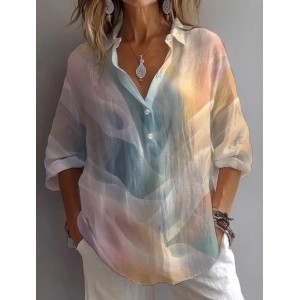 Women Abstract Long Sleeve Shirt Spring/Fall Printing Shirt Collar Daily Casual Top