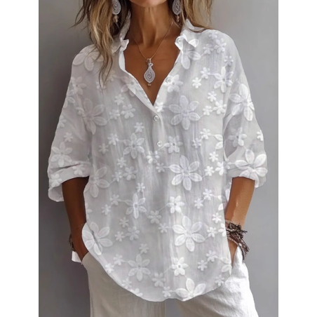 Women Floral Long Sleeve Shirt Spring/Fall Printing Shirt Collar Daily Casual Top