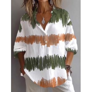 Women Abstract Long Sleeve Shirt Spring/Fall Printing Shirt Collar Daily Casual Top