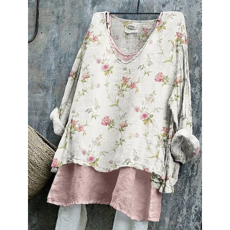 Women Floral Long Sleeve Blouse Spring/Fall Printing V Neck Daily Casual Top