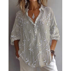 Women Floral Long Sleeve Shirt Spring/Fall Printing Shirt Collar Daily Casual Top